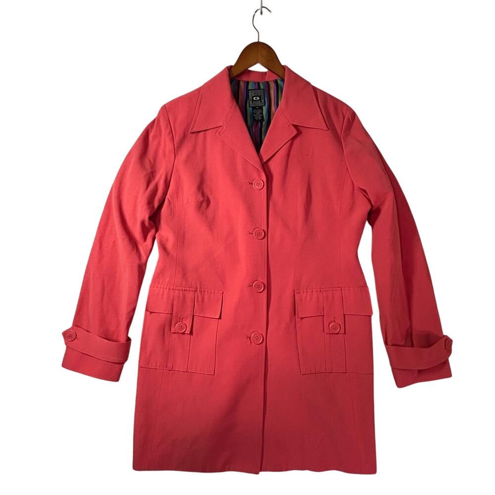 VTG Bag G Age Coral Pink Longline Blazer Coat W 14 Rainbow Lining Korea Y2K